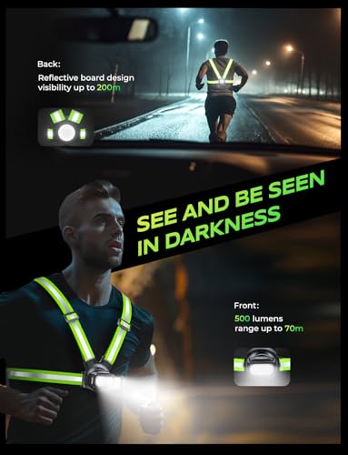 500LM Adjustable Running Light Vest with 360° Reflective Safety