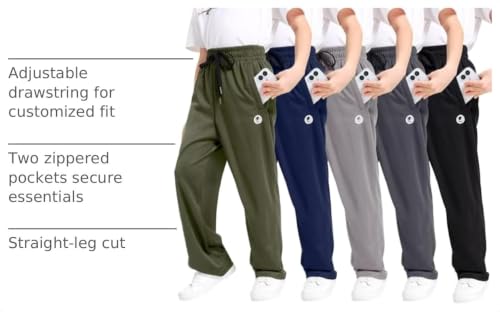 OCYMA Boys Sweatpants 5-Pack Athletic Joggers with Zip Pockets - Medium, Black, Gray & Green