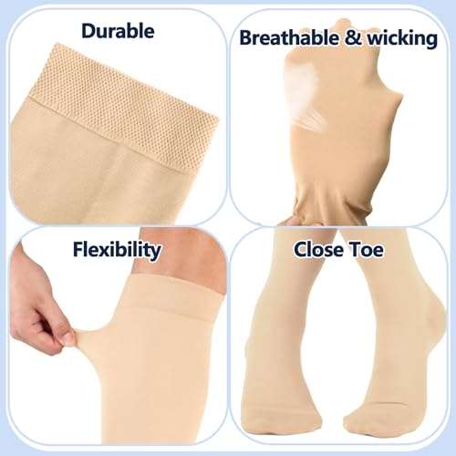 +MD 15-20 mmHg Women Compression Socks Knee High Stockings Beige/Black Large