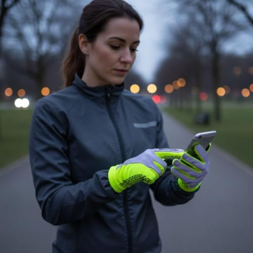 ReflecToes Yellow Large Reflective Winter Running Gloves Men - Hi Vis Neon Traffic Gloves