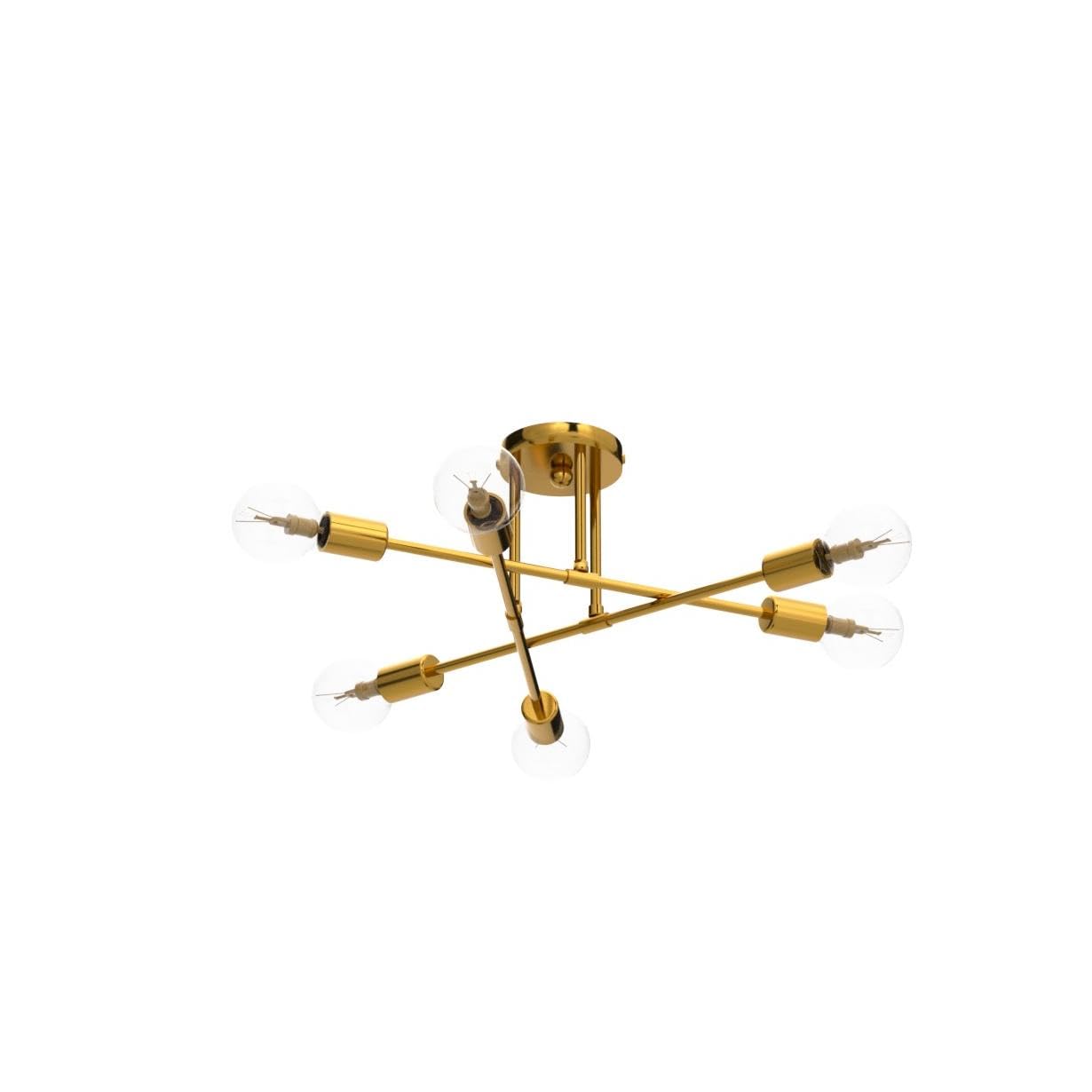 YXTH Semi Flush Mount Ceiling Light Fixture, 6 Lights Modern Sputnik Chandelier Ceiling Lamp with E26 Bulb Base, Light Fixtures Ceiling Mount for Bedroom Kitchen Living Room Hallway (Gold)