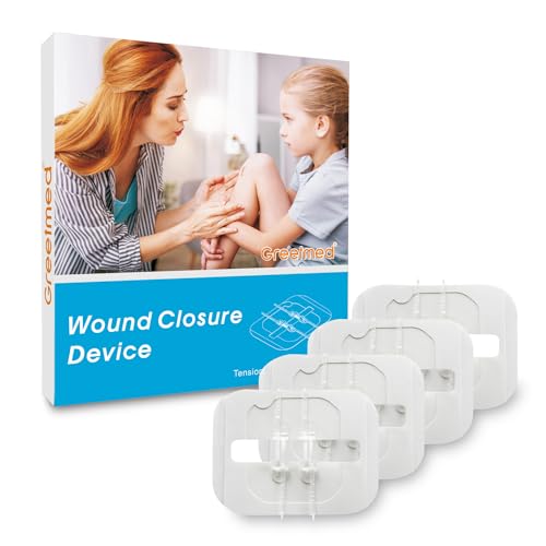 Greetmed 4 Pack Emergency Wound Closure Strips with 2-Zipper Fixation - Suture-Free Butterfly Stitches Alternative