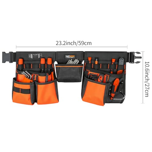 Tool Belt with Multiple Pockets, Heavy Duty Construction Pouch, Black and Orange