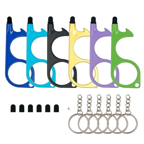 No Touch Door Opener Tool 6 Pack - Premium Multitool Keychain with Touchscreen Stylus and Bottle Opener