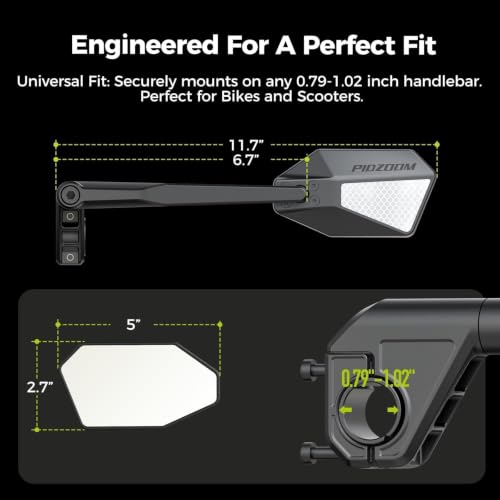 PidZoom Bike Mirror Rear View 1 Pack – Tool-Free Folding, 360° Adjustable, Large HD Mirror