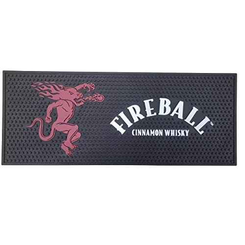 Fireball Cinnamon Whisky Extra Large Bar Mat - Rectangular, 8" x 1'8", Black, Letter Print