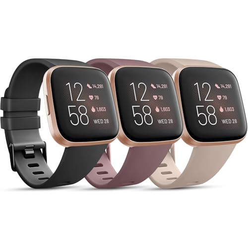 Soft Silicone Bands for Fitbit Versa 2 / Lite - 3 Pack Large (Black, Smoke Violet, Milk Tea)