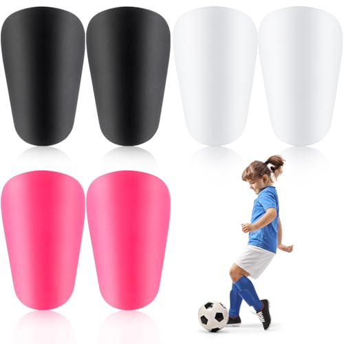 Mini Soccer Shin Guards - 3 Pairs, Lightweight Protective Gear - Black, White, Rose Red