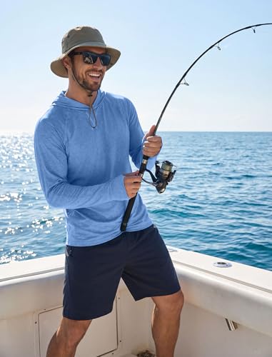 COOFANDY Men's UPF 50+ Light Blue UV Sun Protection Fishing Hoodie - Medium