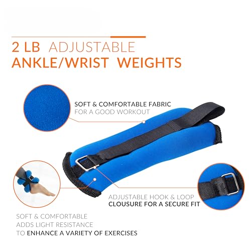 1 lb Adjustable Ankle/Wrist Weights - Soft Neoprene - Blue Pair