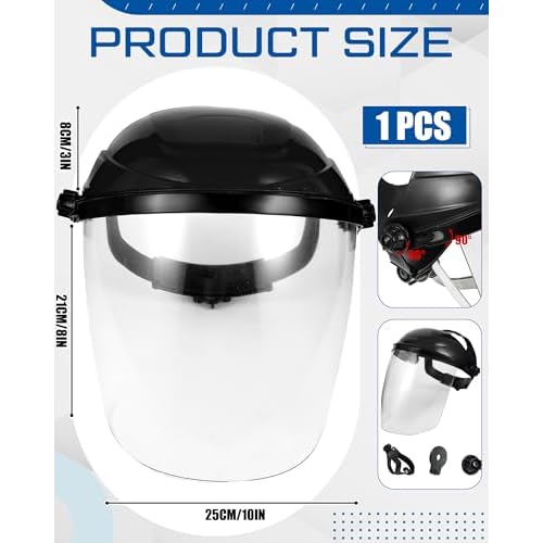 SAFETY Face Shield for Grinding and Cutting with 3 Pcs Clear Impact Resistant Visor Full Face Shield Mask with Ratchet Headgear for Grinding, Isolation, Weed Whacking, Industrial Use