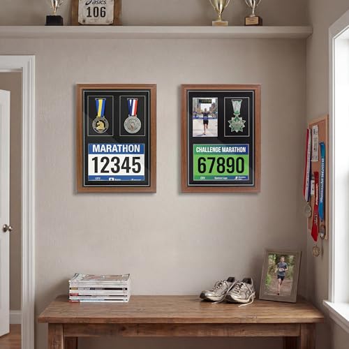 FramePro Walnut Wood Medal Display Frame Wall Mount with Real Glass - 18x13
