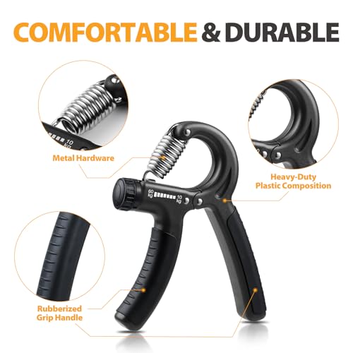Adjustable Hand Grip Strengthener - 2 Pack, 22-132 lbs, Carbon Black
