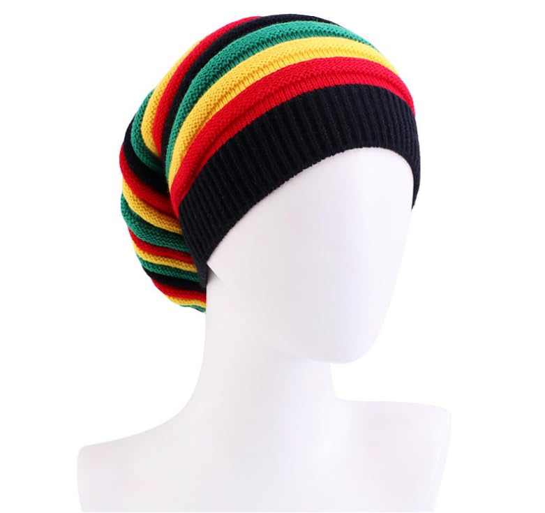 Women's Multi-Color Striped Jamaican Style Beanie - Comfortable Fit