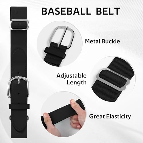 Cooraby Youth Baseball Socks and Belt Set for Boys & Girls - Black, 8-12 Years
