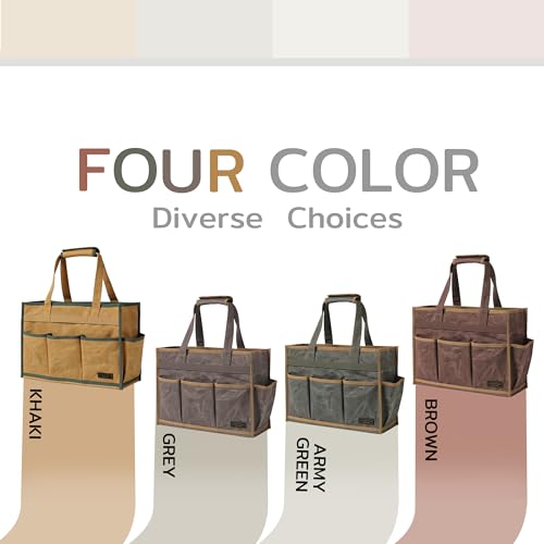 Heavy-Duty Waxed Canvas Tool Tote Bag ? Large Capacity Tool Organizer with 14 External Pockets & Padded Handle | Durable Storage Tote for Contractors, Electricians & DIY (16.5" x 7" x 12", Khaki)