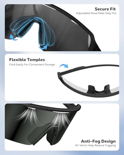 Polarized Running Sunglasses - Lightweight TR90 Cycling Glasses - Black Gray