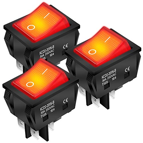 30A 250V Heavy Duty Rocker Switch with Red Light - 125V