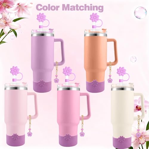 7-Piece Purple Silicone Accessories for Stanley Cups - Boot & Straw Covers