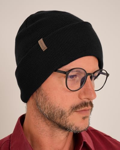 Thick Double Knit Cuffed Beanie - Black Winter Skull Cap