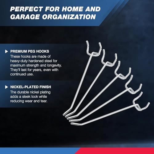 NEIKO 4 Inch Heavy Duty Pegboard Hooks Kit 50 Pack for 1/8" Spaced Pegboards