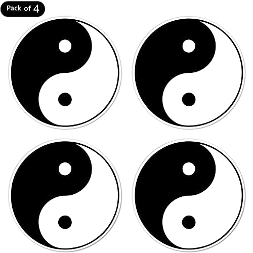 dealzEpic - Round Yin and Yang Symbol Sign - Self Adhesive Peel and Stick Vinyl Decal/Bumper Sticker - 3.94 inches in Diameter | Pack of 4 Pcs