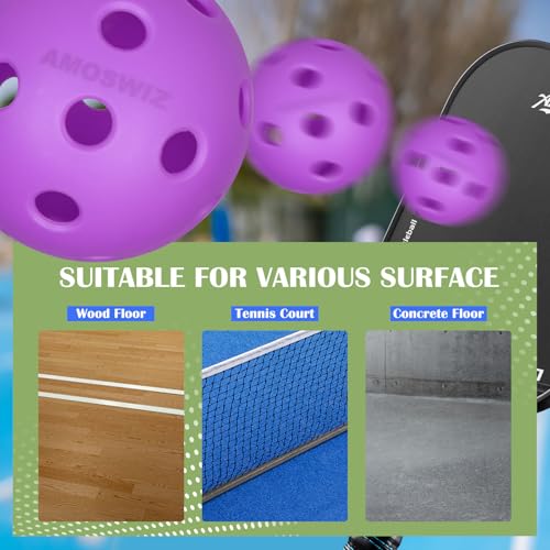 Purple USAPA Approved Indoor Pickleball Balls 6 Pack - 26 Holes, Durable & High Visibility