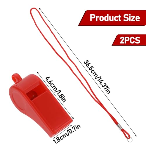 2 Pack Loud Plastic Whistles for Coaches and Referees with Lanyard - Red