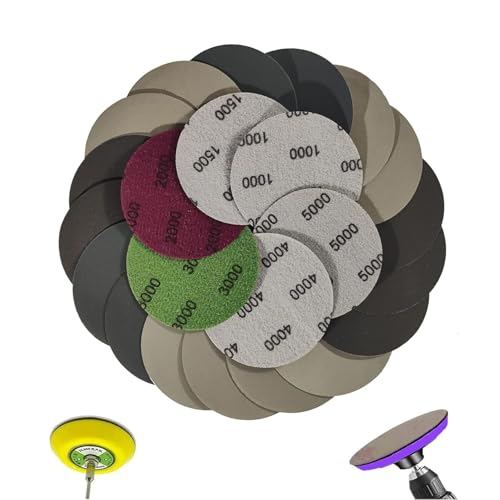 24-Pack 3-Inch Sanding Discs ? Round 75mm Hook & Loop Sandpaper Pads, Wet & Dry Sanding Discs for Wood, Metal, Automotive, 1000/1500/2000/3000/4000/5000 Grit Assortment