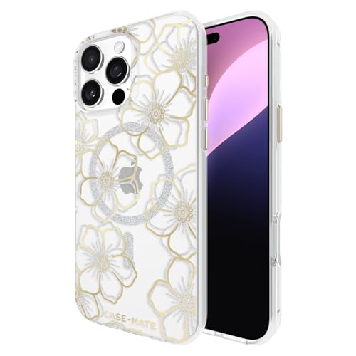 Case-Mate Floral Gems iPhone 16 Pro Max Case - Sparkling Rhinestones, 12ft Drop Protection, MagSafe Compatible