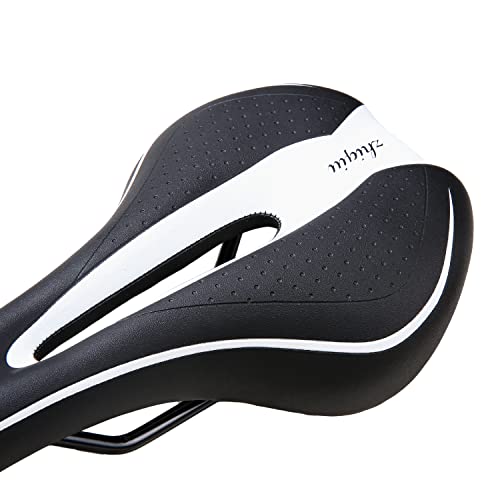 Bike Saddle Seat with Center Hole, Thick Padding - Black/White, Comfort for MTB & Road Bikes