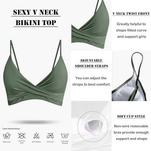 Women's Olive High Waisted Bikini Set with Tummy Control - Medium
