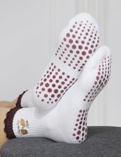 Non-Slip Pilates Grip Socks for Women - Athletic Yoga Barre Socks - Coffee