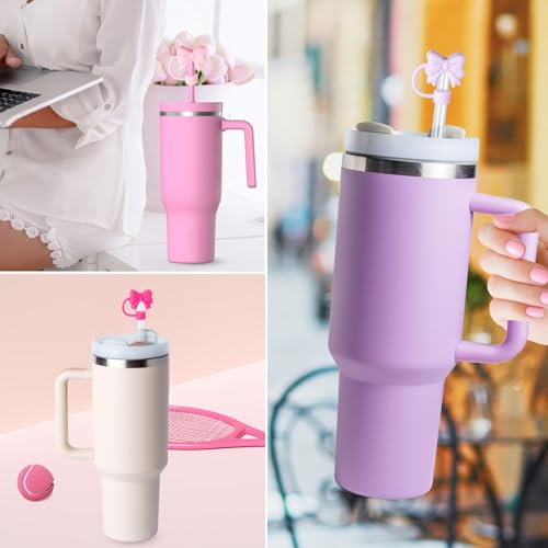 6PCS Silicone Bow Straw Covers for Stanley 30 & 40 Oz Tumblers - Pink Bow