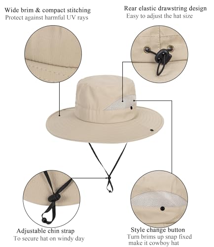 Kids Sun Hat with UV Protection - Beach Bucket Cap, 5-10 Years, Dark Beige