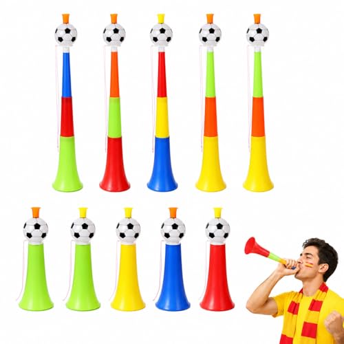 10 Pack Soccer Stadium Horns - Colorful Plastic Noisemakers