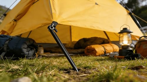 9-Inch Plastic Tent Stakes - Heavy Duty Black Camping Pegs, 16 Pack