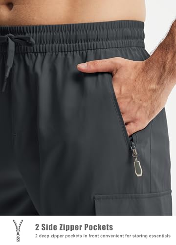 Libin Men's Medium Dark Grey Elastic Waist Cargo Hiking Pants - Athletic Track Trousers