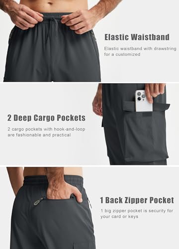 Libin Men's Medium Dark Grey Elastic Waist Cargo Hiking Pants - Athletic Track Trousers