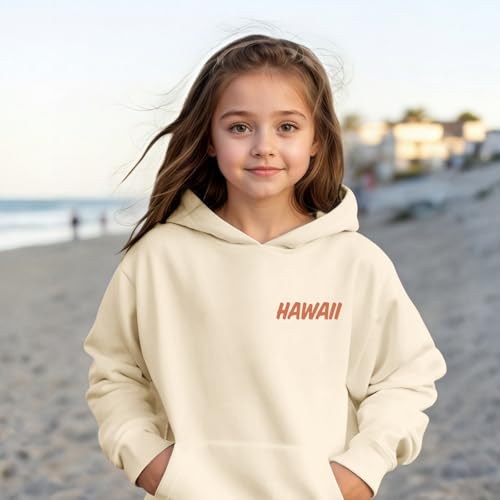 Hawaii Hoodie for Girls - Apricot, 5-6 Years, Aesthetic Pullover