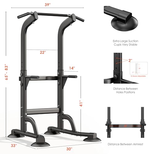 Power Tower Dip Station with Adjustable Height - Black