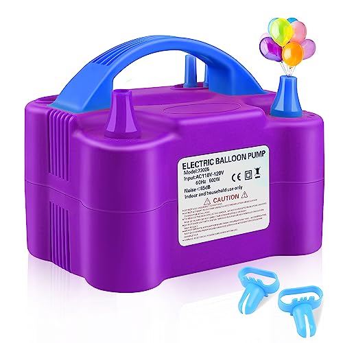 Purple Electric Balloon Pump for Decorations, Party & Events - 600W, Dual Nozzle