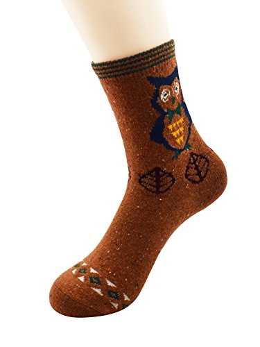 Warm Merino Wool Hiking Socks - Owl Pattern - One Size