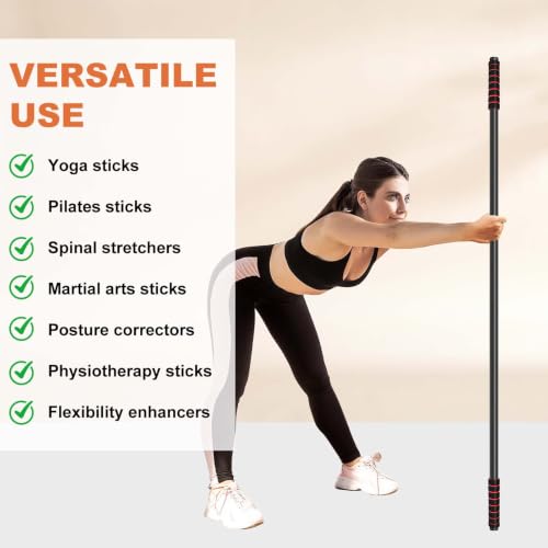 5 Ft Adjustable Yoga Stick - Sturdy Steel, Non-Slip Foam Handles - Black