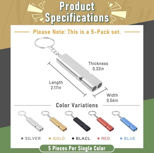 Emergency Whistle for Rescue Signaling - 5 Pack Silver