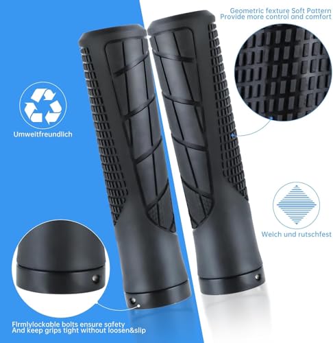 Mbeysaq 131mm Bike Handlebar Grips – Rubber Anti-Slip Lock-On with End Caps