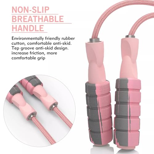 Adjustable Cotton Jump Rope - Weighted Skipping Rope for Fitness - Pink