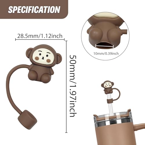 Reusable Monkey Straw Cover Set - Brown Silicone Toppers