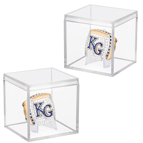 Clear Acrylic Championship Ring Display Case - 2 Pack Cube Holder