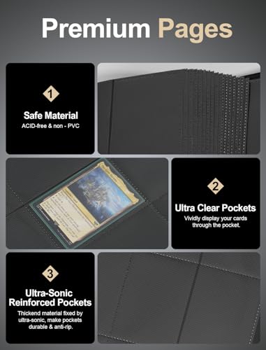 Black 16-Pocket Zipper Binder for 1920 Trading Cards - L++ Capacity